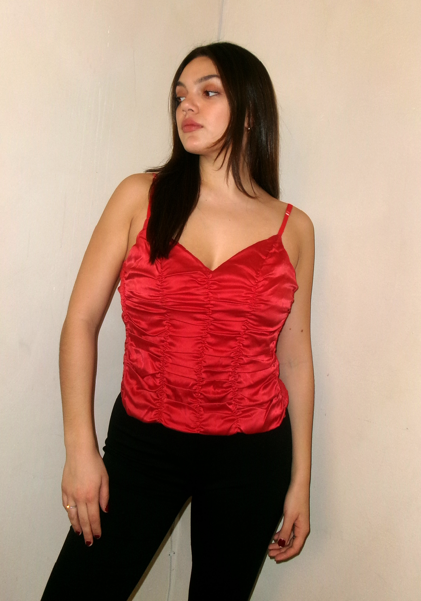 Mariella Burani Red Silk Ruched Corset Top