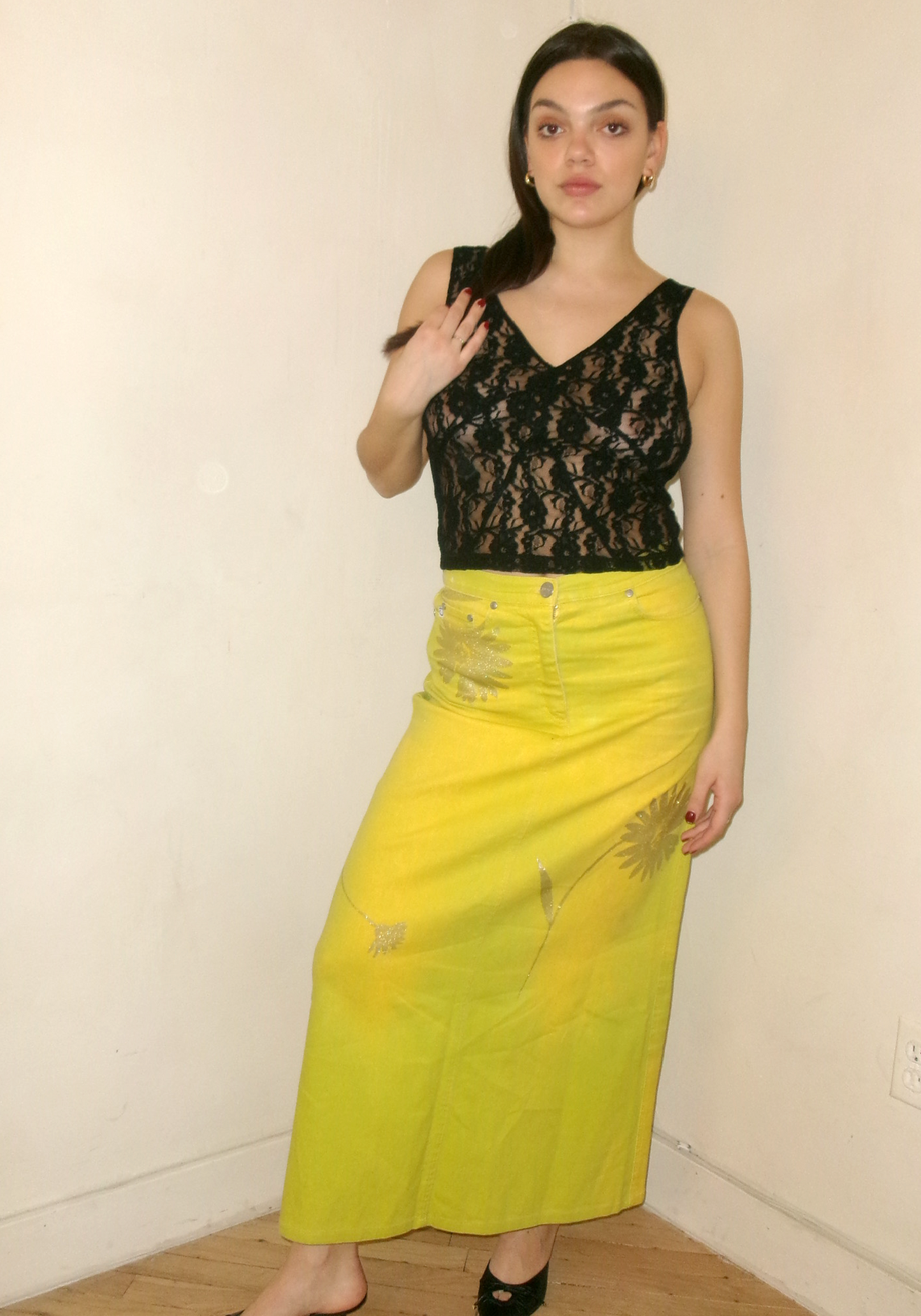 Roberto Cavalli Yellow Denim Maxi Skirt