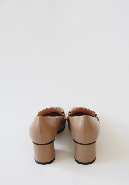 Gucci Tan Heeled Loafers | Size: 39