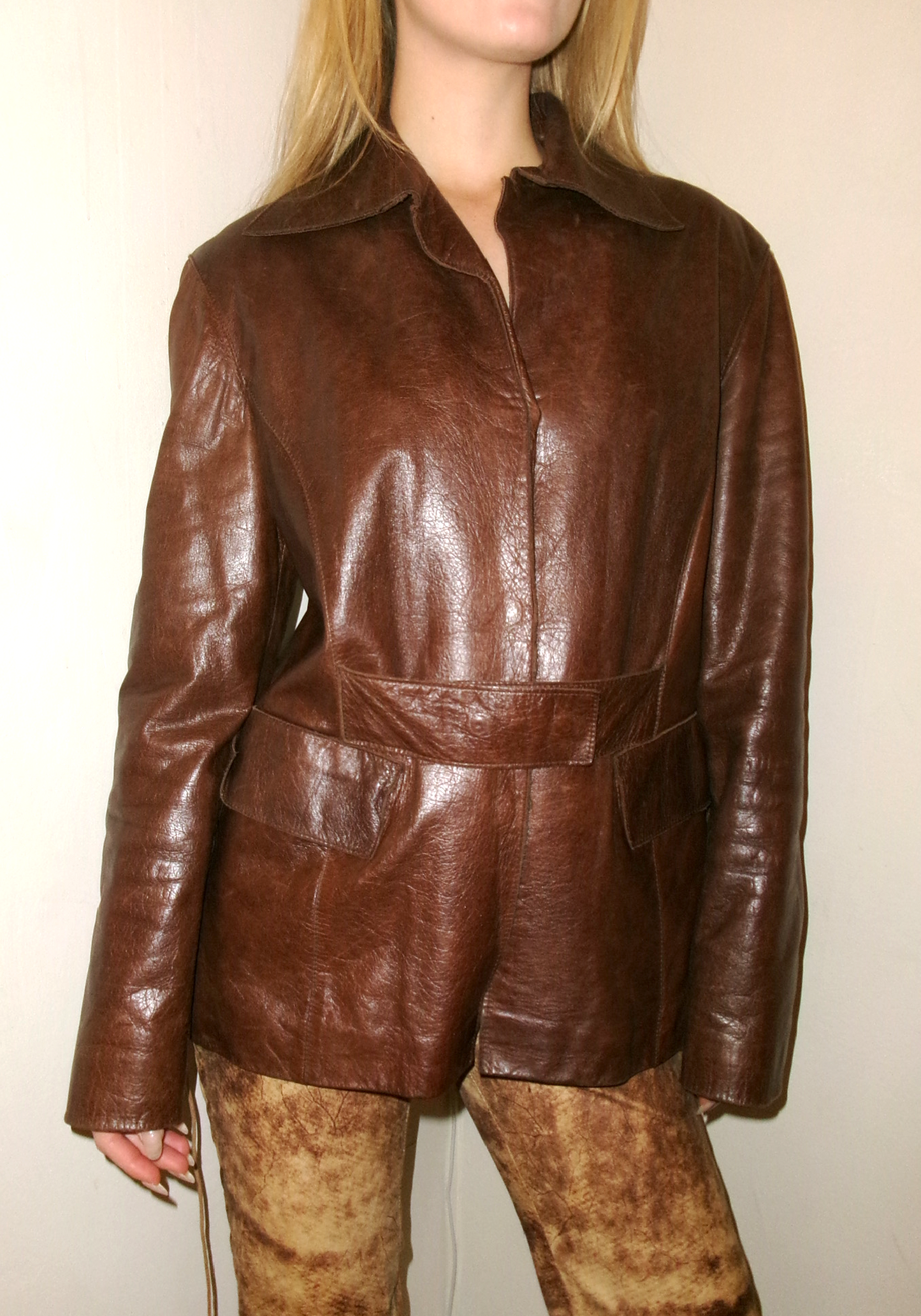 Christina Effe Brown Lamb Leather Jacket with Belt
