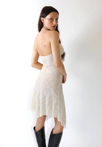 Aurora Halter Dress in Sandstone Lace