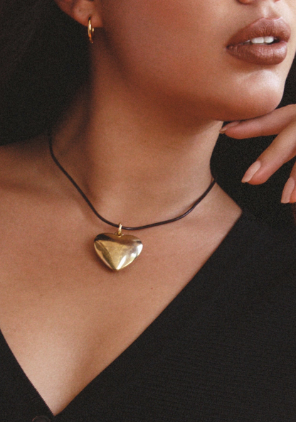 Gold Puff Heart Necklace