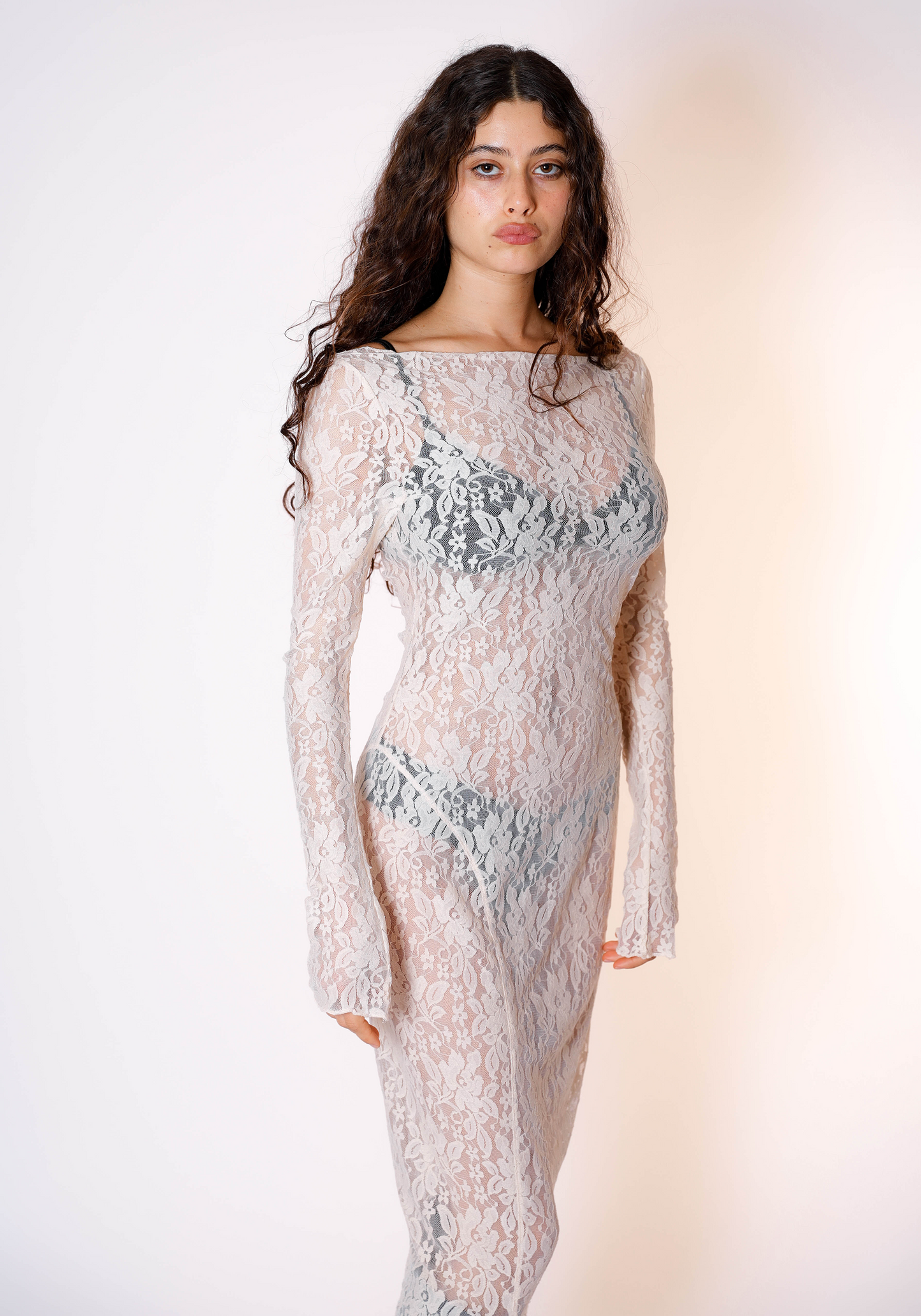 Demeter Long Sleeve Dress in Sandstone Lace