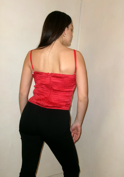 Mariella Burani Red Silk Ruched Corset Top