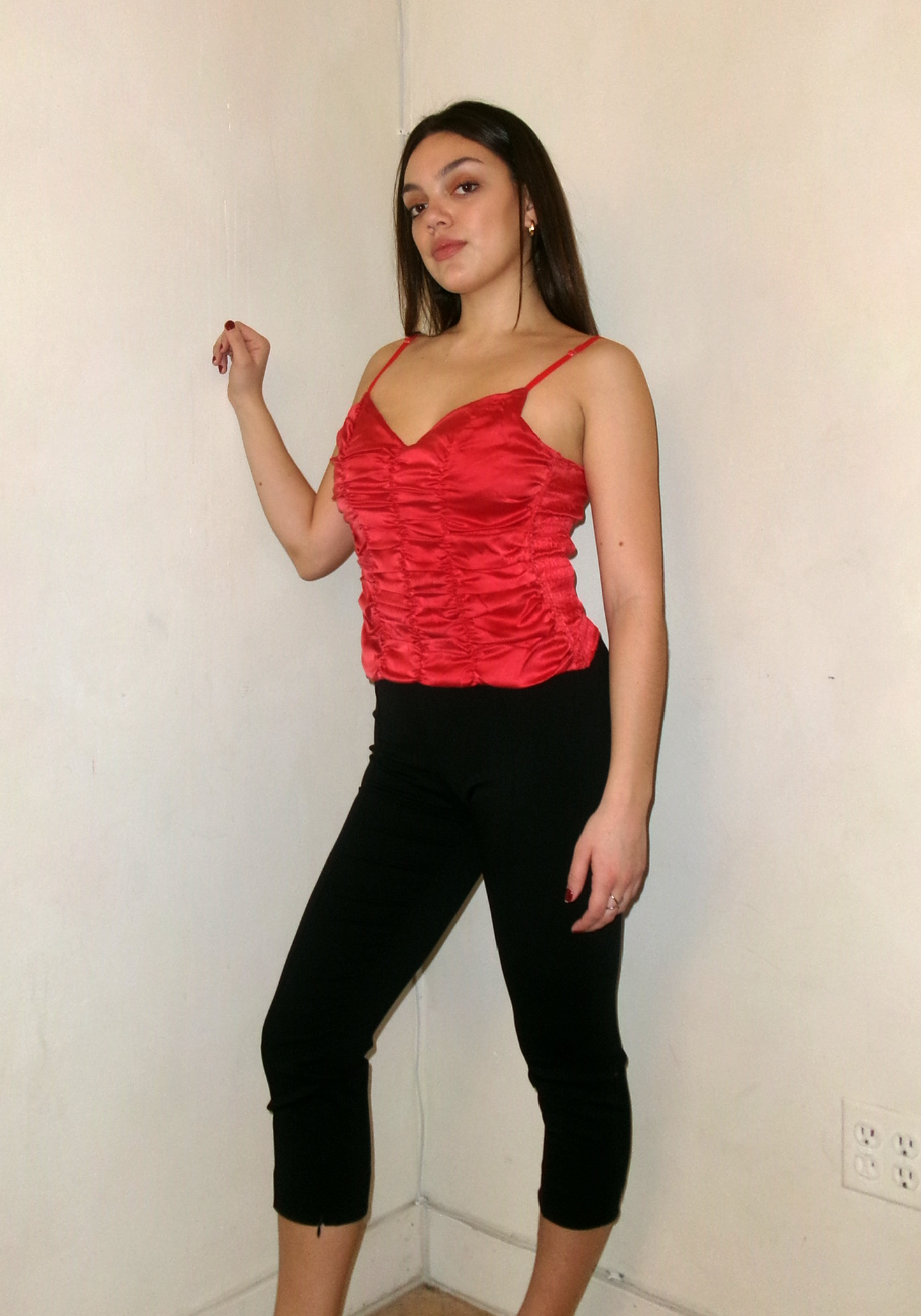 Mariella Burani Red Silk Ruched Corset Top