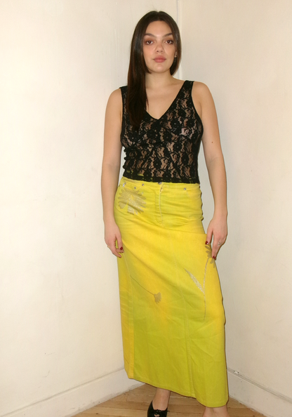 Roberto Cavalli Yellow Denim Maxi Skirt
