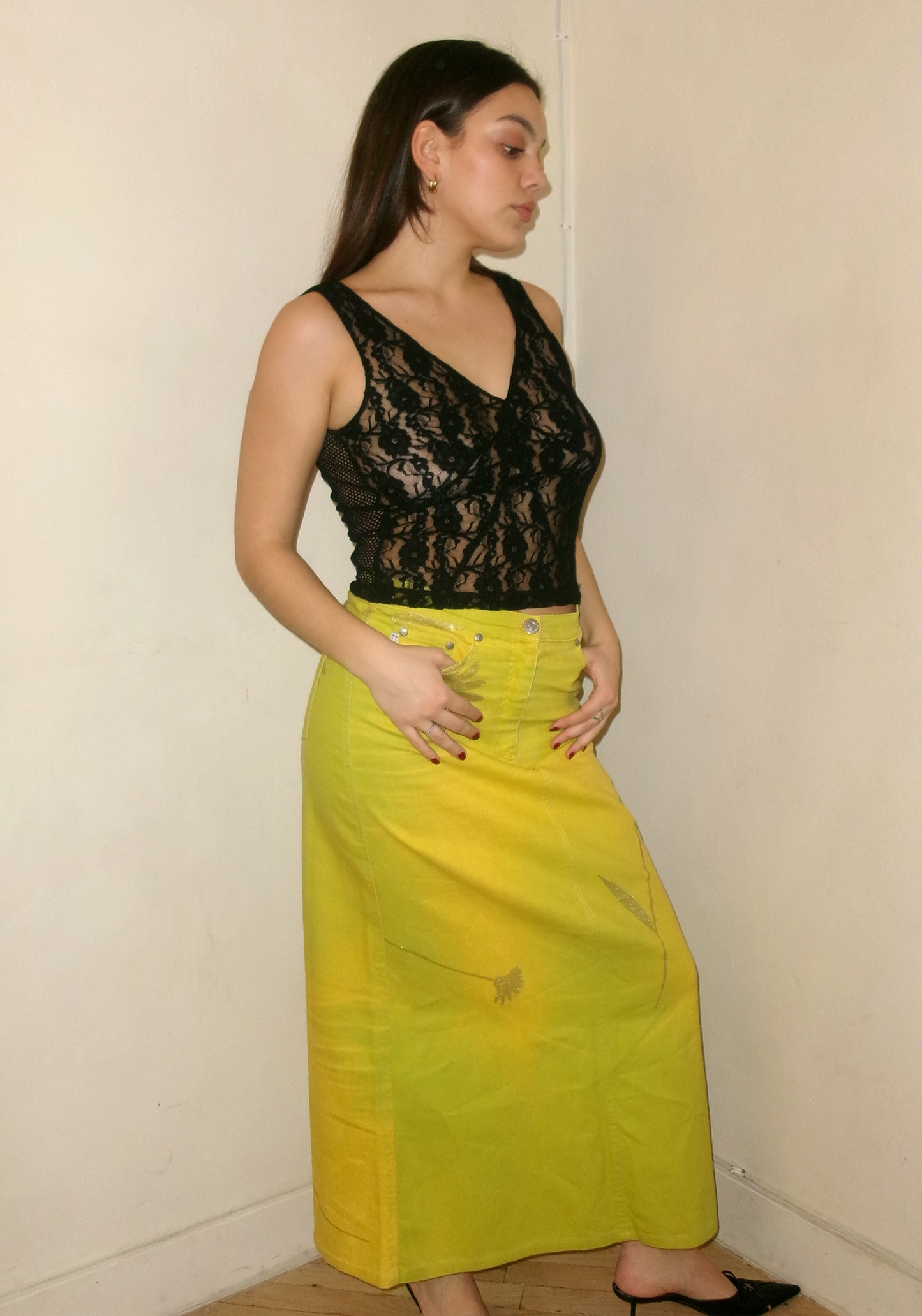 Roberto Cavalli Yellow Denim Maxi Skirt