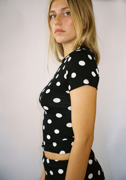 Thalia Baby Tee in Black Polka Dot