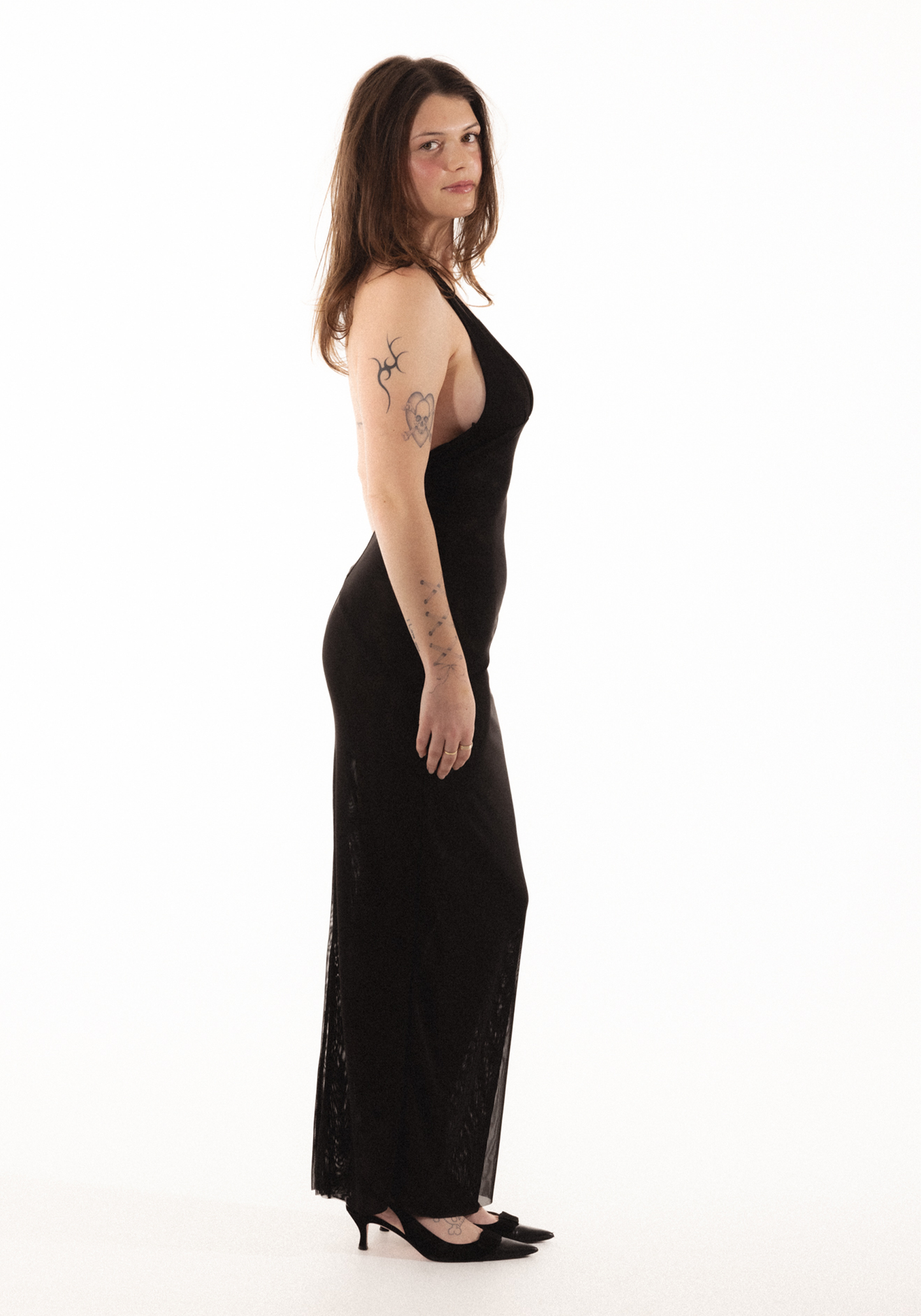 Aphrodite Halter Maxi Dress in Midnight Mesh