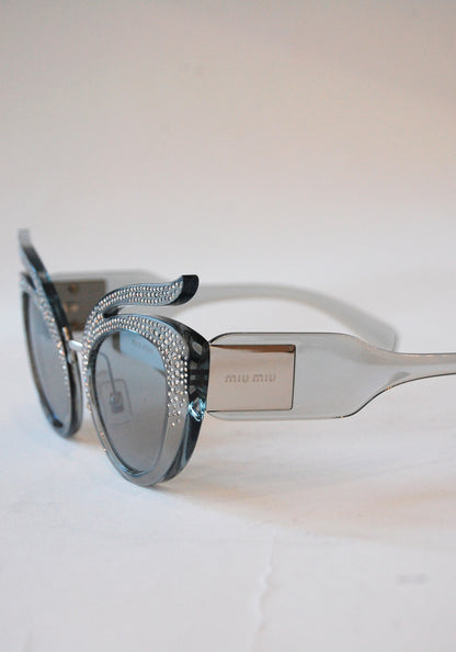 Miu Miu Silver Rhinestone Sunglasses