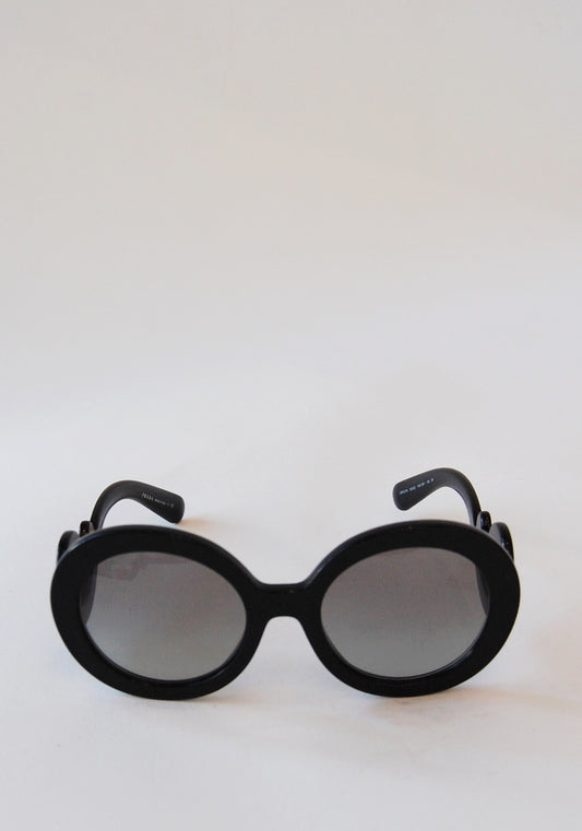 Prada Black Baroque Swirl Round Sunglasses
