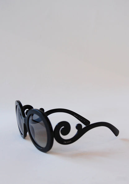 Prada Black Baroque Swirl Round Sunglasses